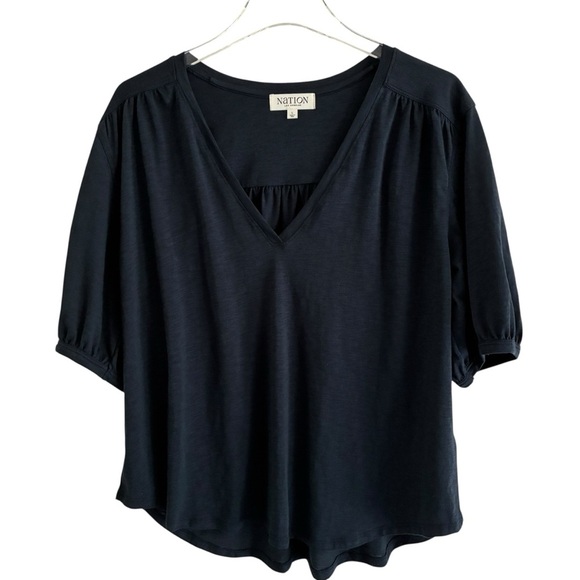 Nation Pima Cotton Women's V-Neck Short Sleeve Blue Top Large - Picture 1 of 8
